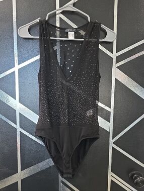 VENUS Black Sleeveless Rhinestone Mesh Bodysuit